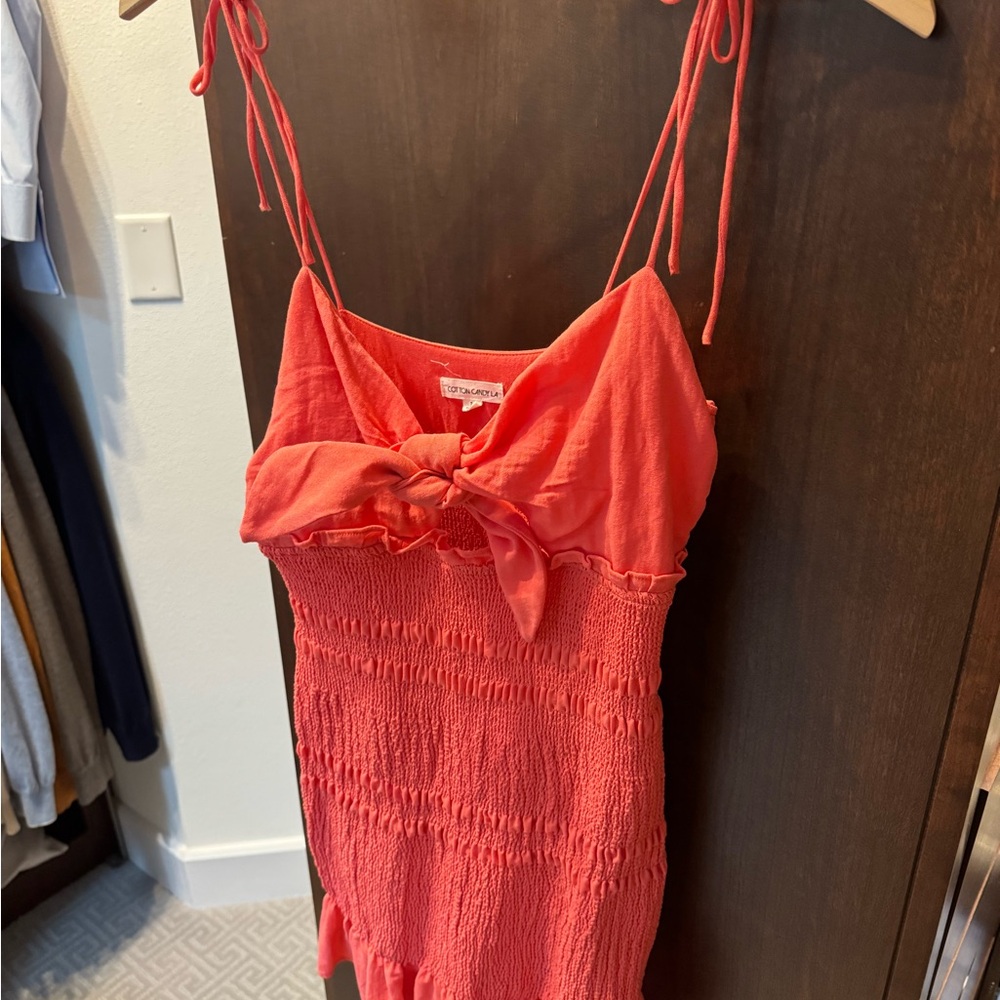 Red Smocked Sundress with Bow Detail